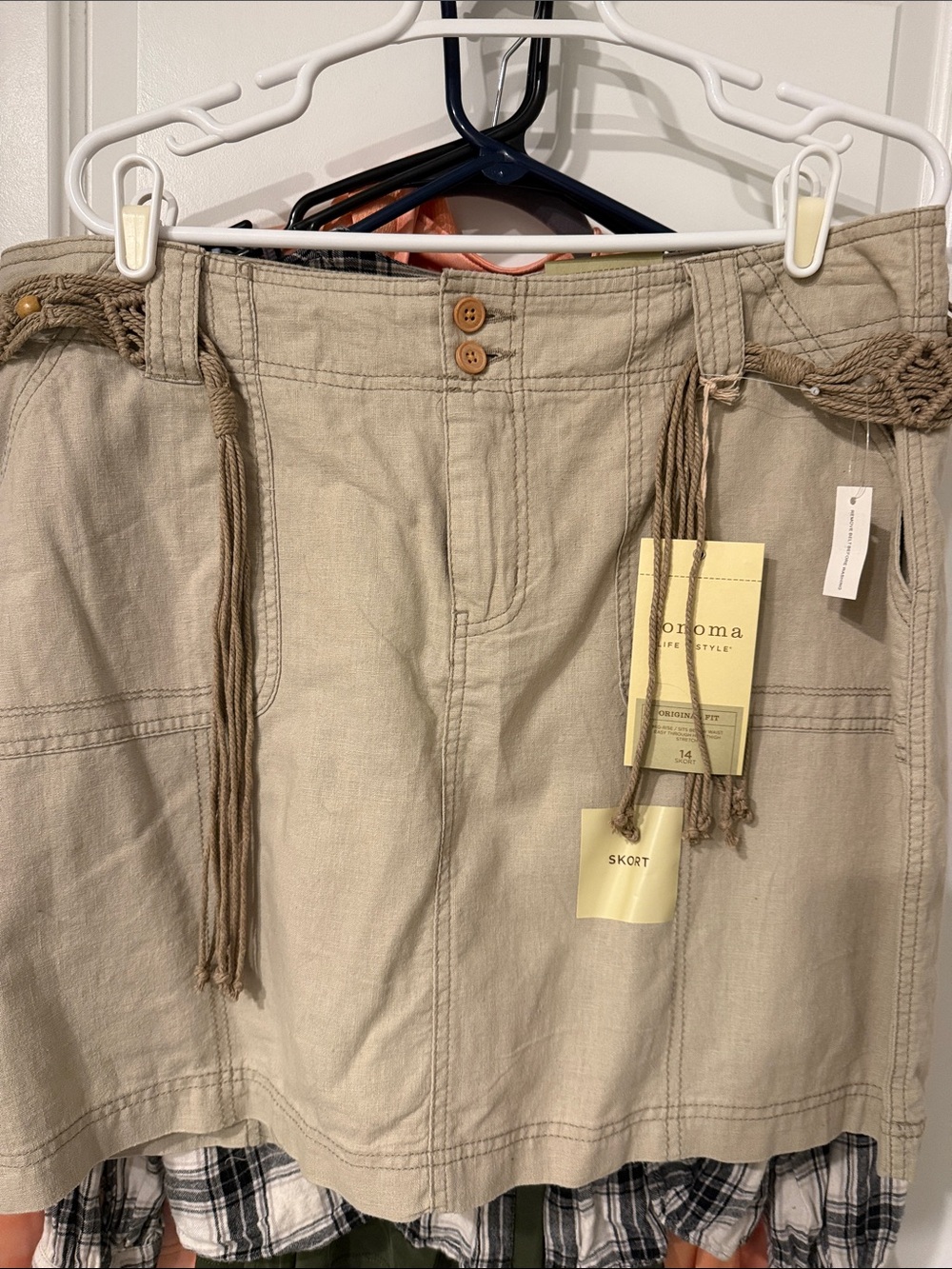 Sonoma Khaki Skort Braided fringe Belt 14 women’s original fit skirt short mid